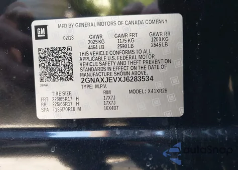 2018 Chevrolet Equinox Lt from USA, damaged, VIN 2GNAXJEVXJ6283534